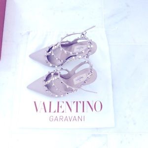 Authentic Valentino Rockstud Ankle Strap Pump 100mm Sz 36.5 in POUDRE (Nude.)